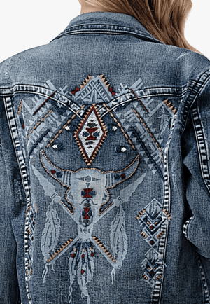 Grace In LA CLOTHING-Womens Jackets Grace In LA Womens Embroidered Denim Jacket