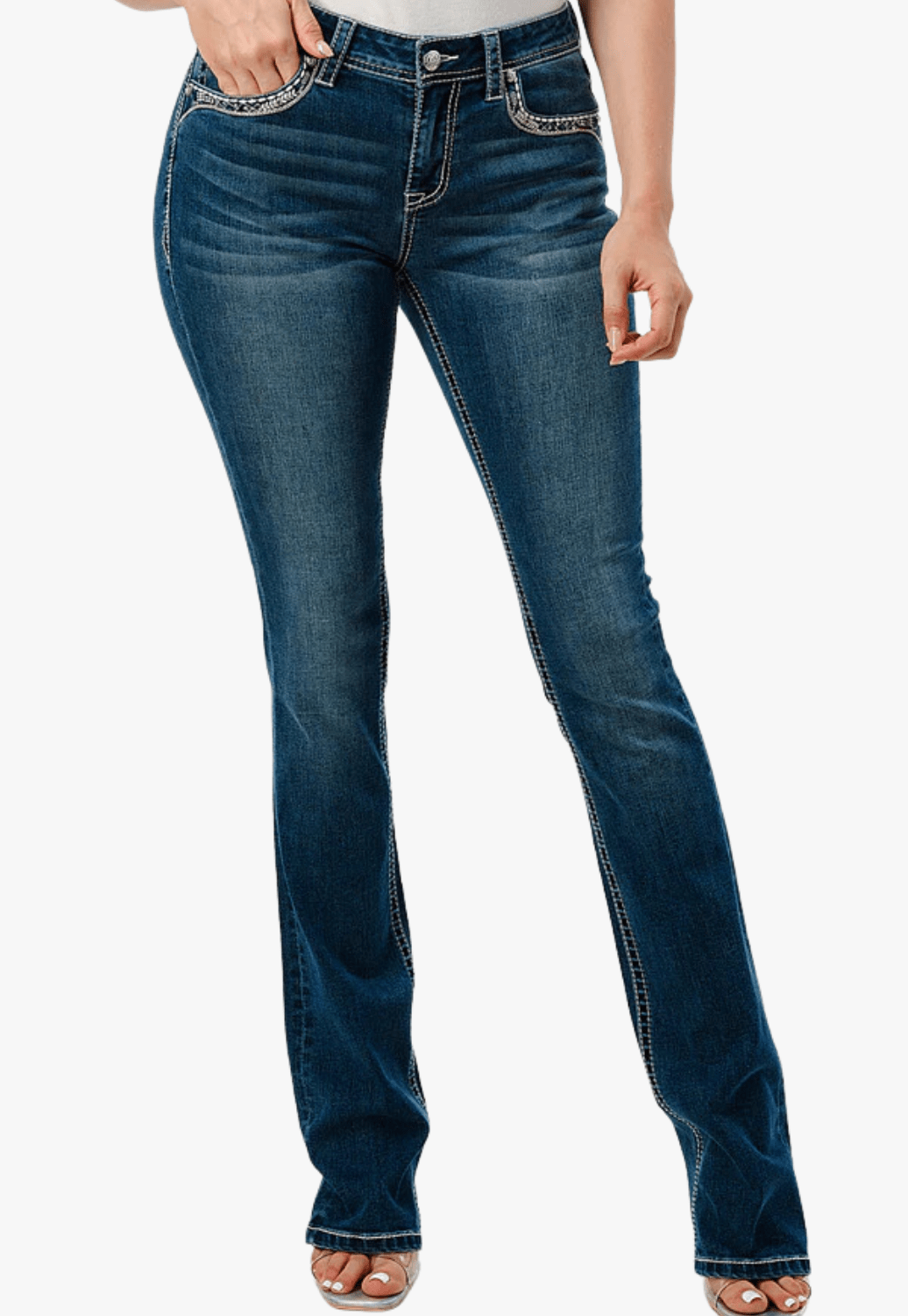 Grace In LA CLOTHING-Womens Jeans Grace In LA Womens Heavy Stitched Line Jean