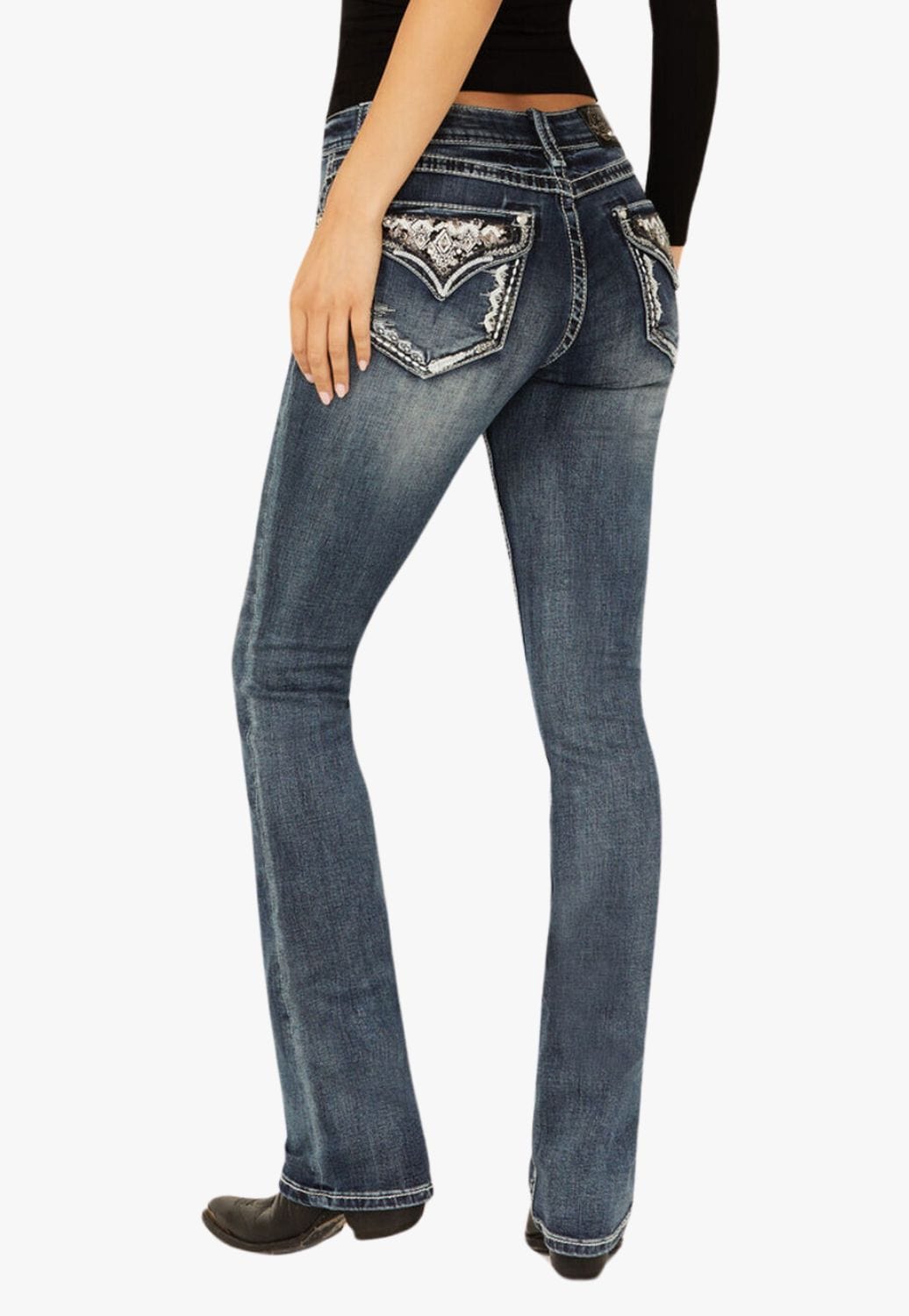 Grace In LA CLOTHING-Womens Jeans Grace In LA Womens Sequin Faux Flap Jean