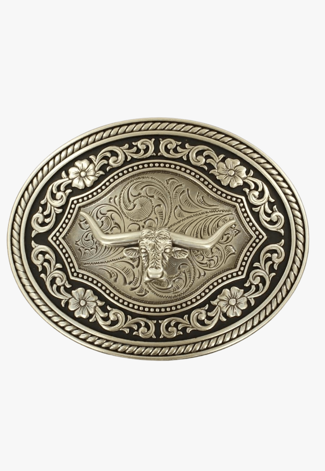 Nocona ACCESSORIES-General Silver Nocona Adults Oval Longhorn Scroll Belt Buckle