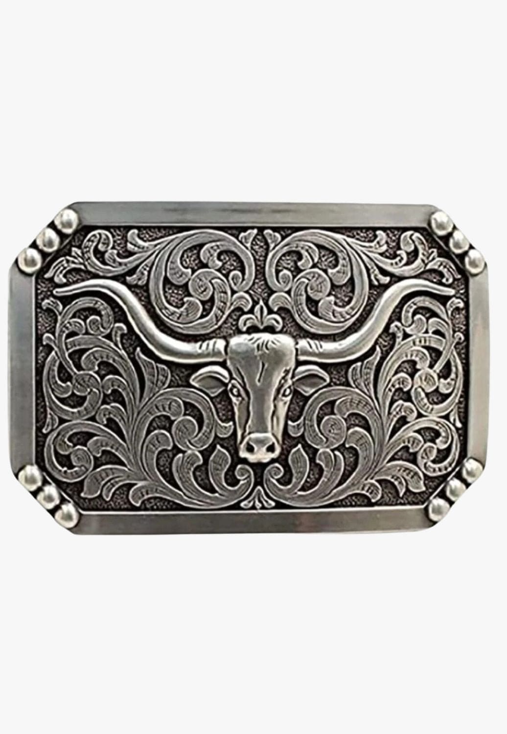 Nocona ACCESSORIES-General Silver Nocona Adults Rectangle Longhorn Belt Buckle