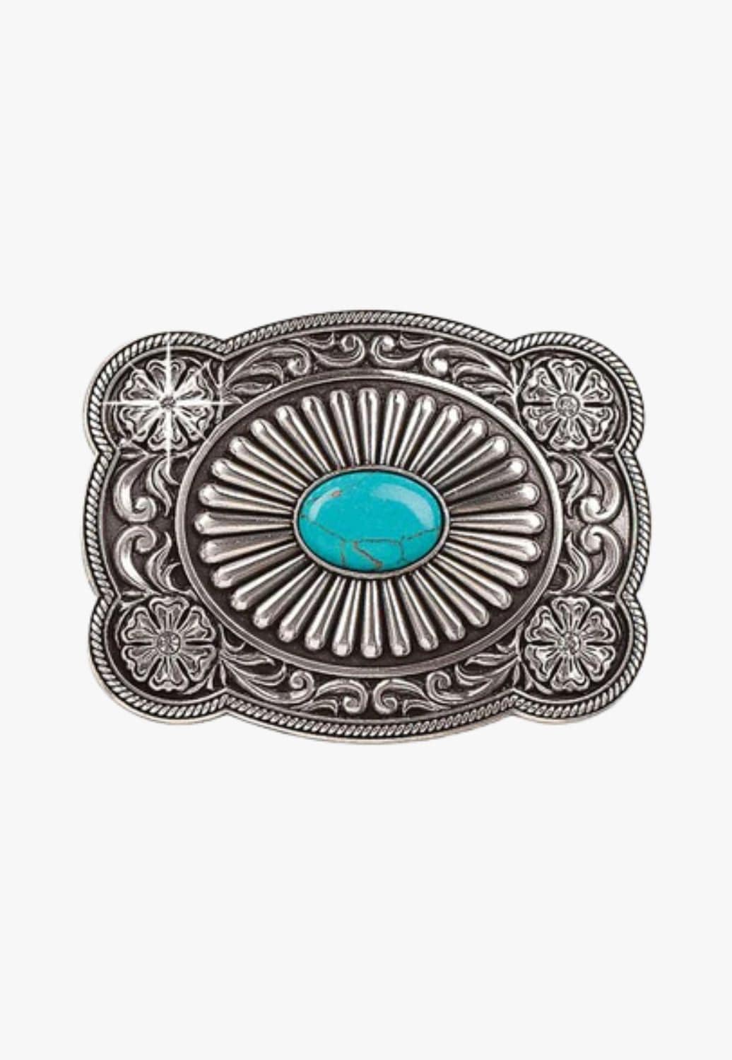 Nocona ACCESSORIES-General Silver Nocona Womens Turquoise Stone Belt Buckle