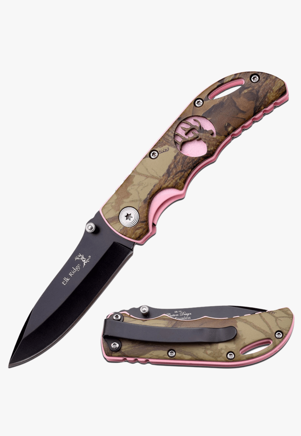 Old Timer ACCESSORIES-Pocket Knives Pink/Camo Elk Ridge Camo Folding Knife