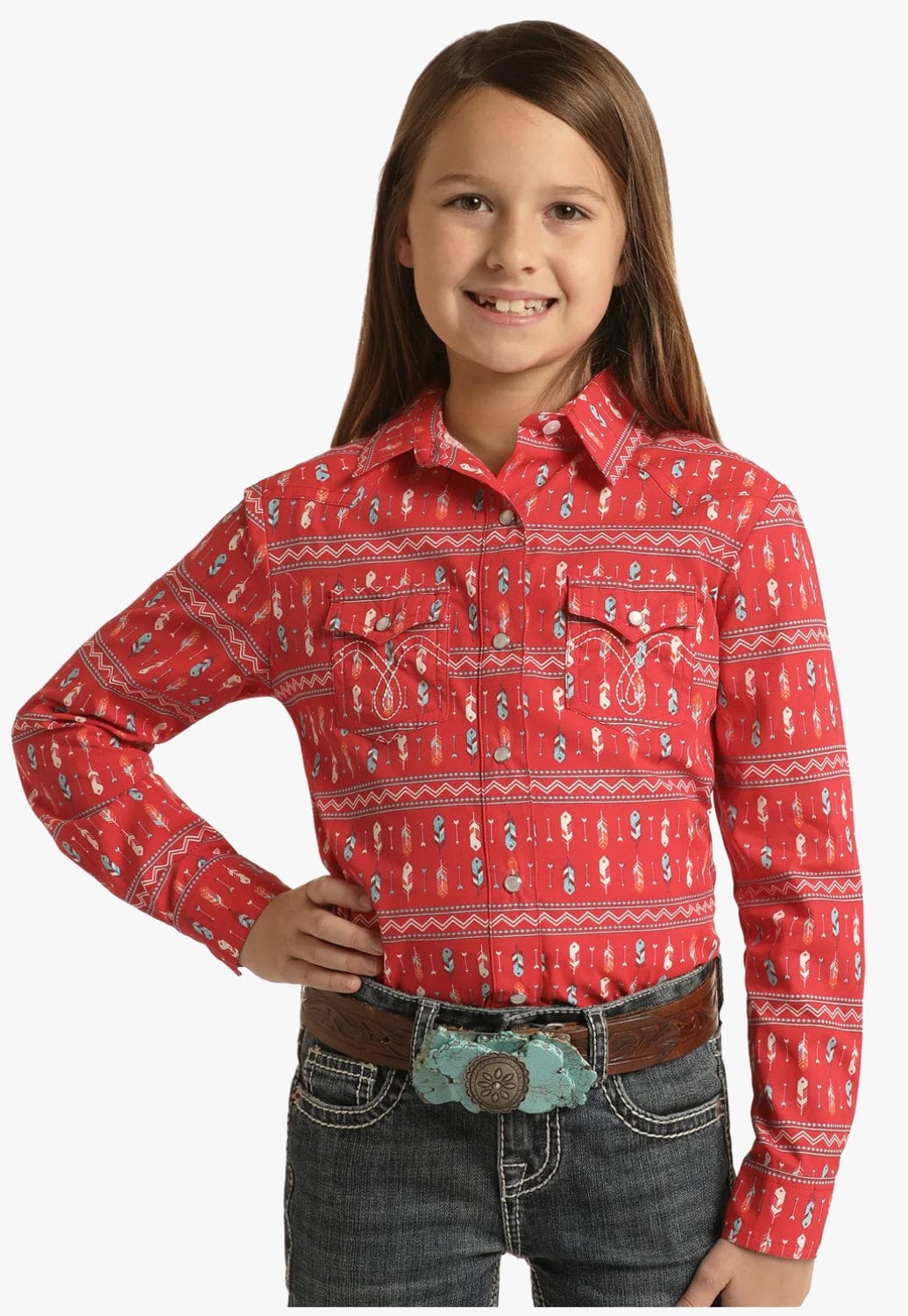 Panhandle CLOTHING-Girls Long Sleeve Shirts Panhandle Girls Arrow Print Snap Long Sleeve Shirt