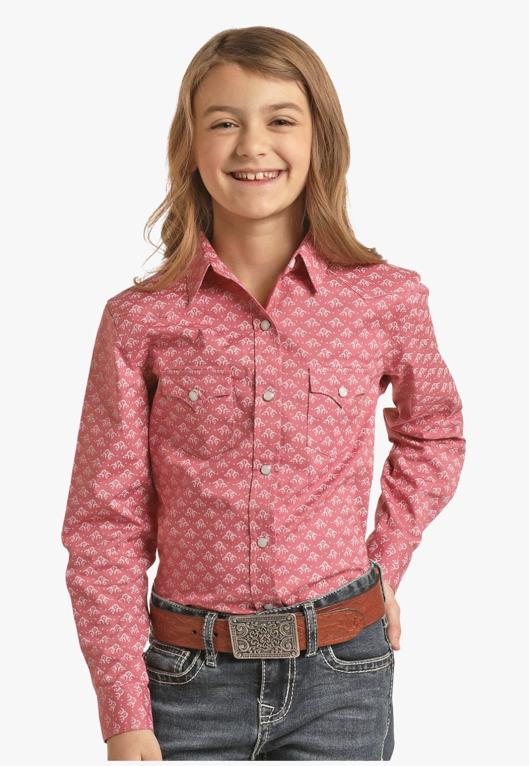 Panhandle CLOTHING-Girls Long Sleeve Shirts Panhandle Girls Printed Snap Long Sleeve Shirt