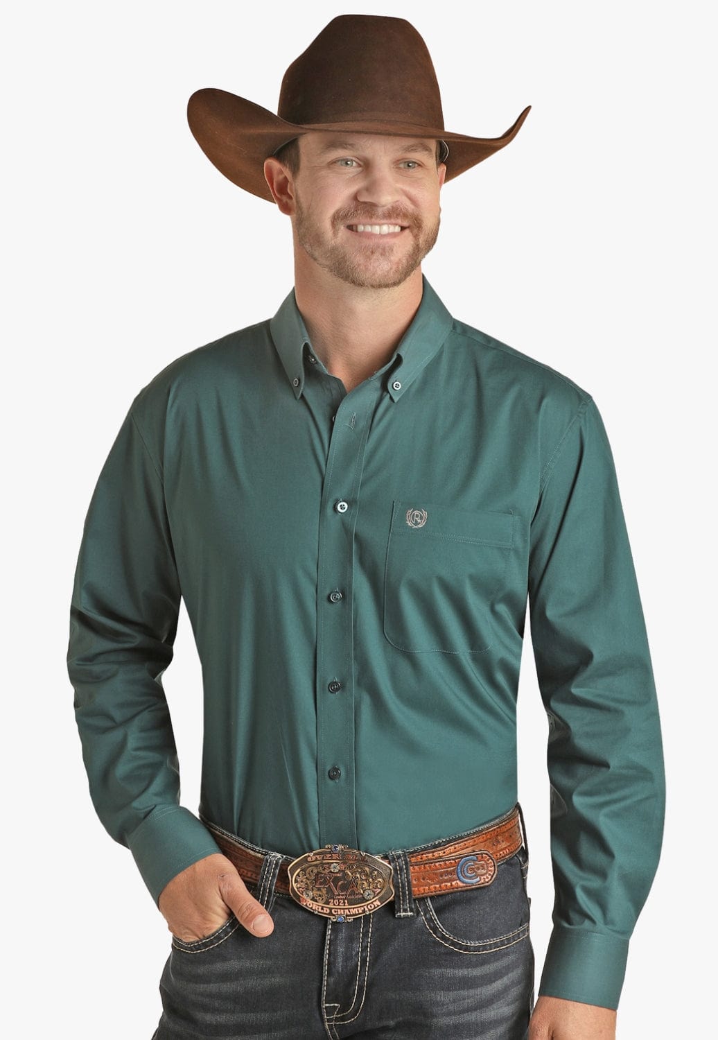Panhandle CLOTHING-Mens Long Sleeve Shirts Panhandle Mens Solid Stretch Poplin Long Sleeve Shirt