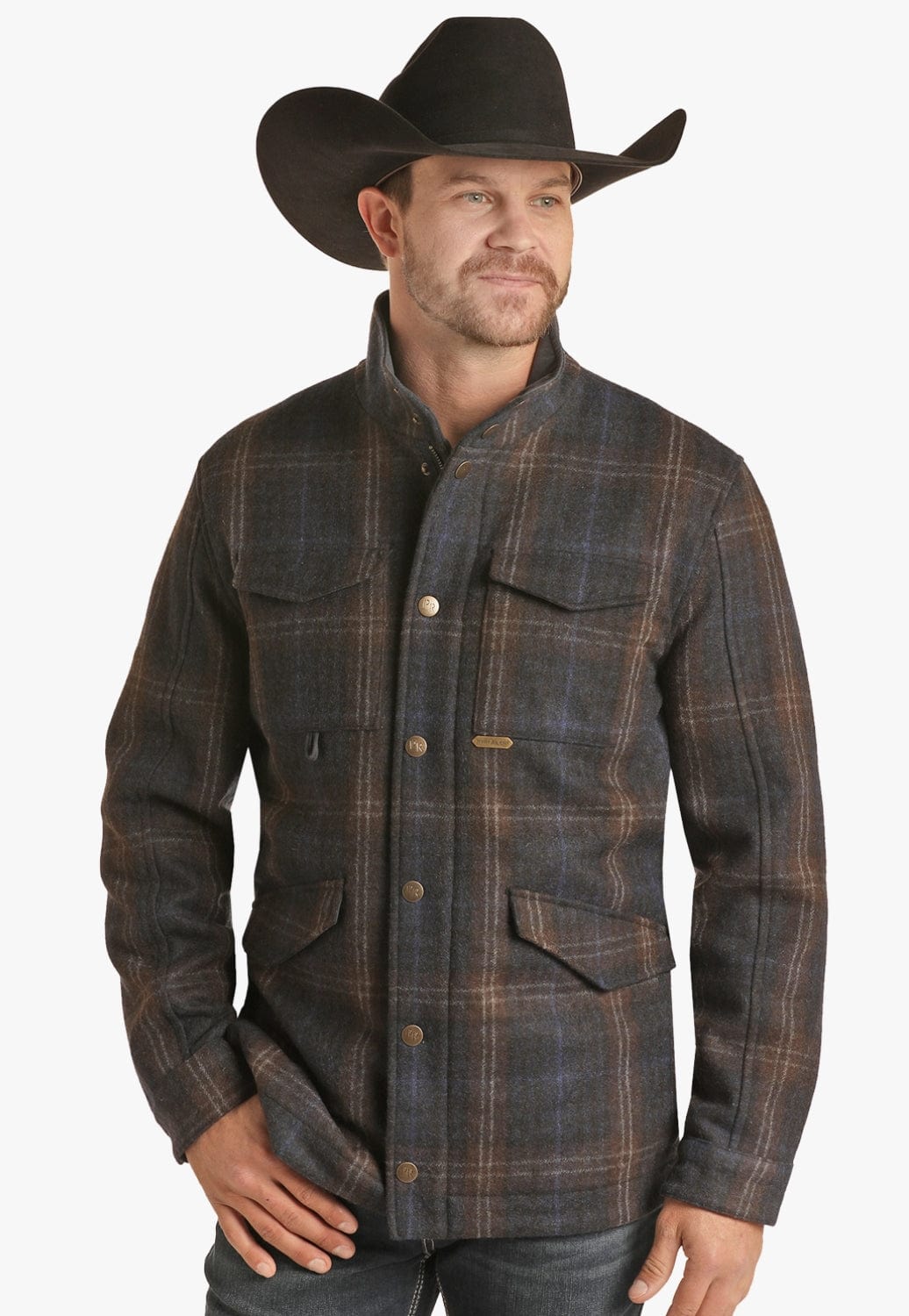 Powder River CLOTHING-Mens Jackets Powder River Mens Wool Plaid Full Snap Jacket