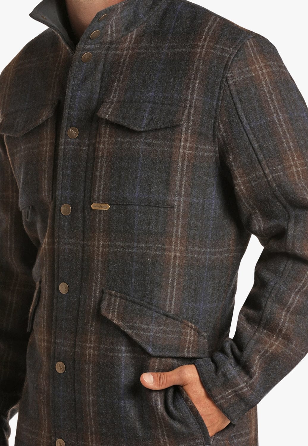 Powder River CLOTHING-Mens Jackets Powder River Mens Wool Plaid Full Snap Jacket