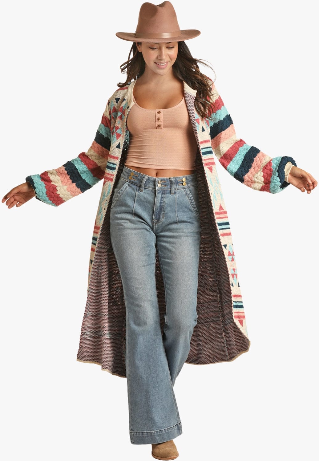 Powder River CLOTHING-Womens Jackets Powder River Womens Jaquard Aztec Cardigan
