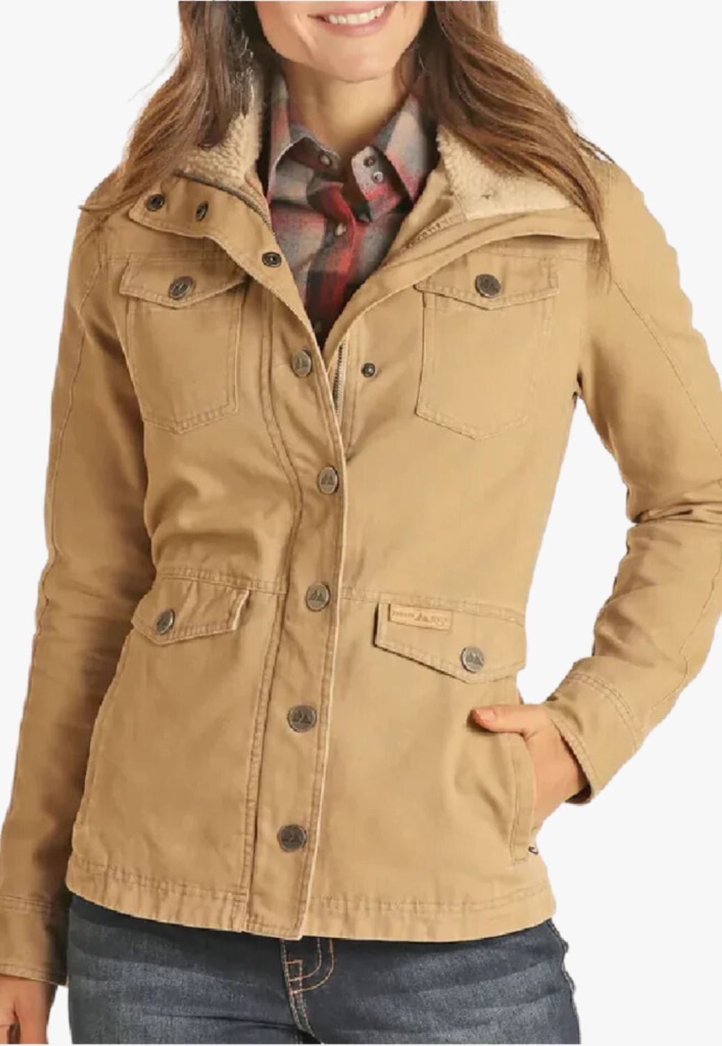 Powder River CLOTHING-Womens Jackets Powder River Womens Sherpa Lined Collar Military Jacket