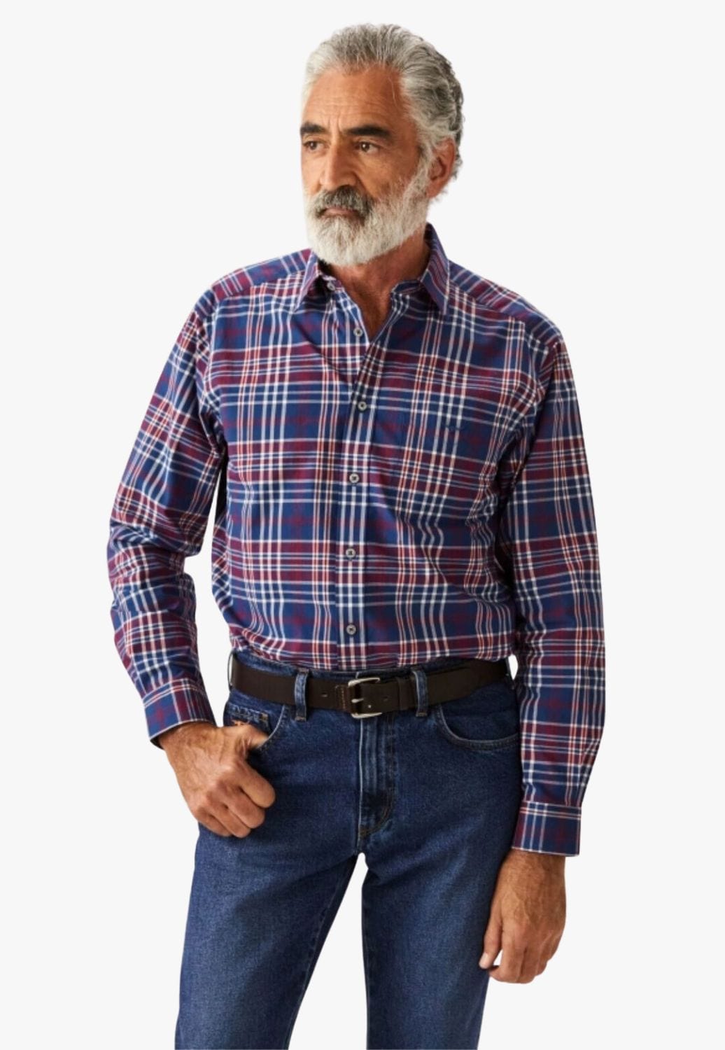 R.M. Williams CLOTHING-Mens Long Sleeve Shirts R.M. Williams Mens Collins Long Sleeve Shirt