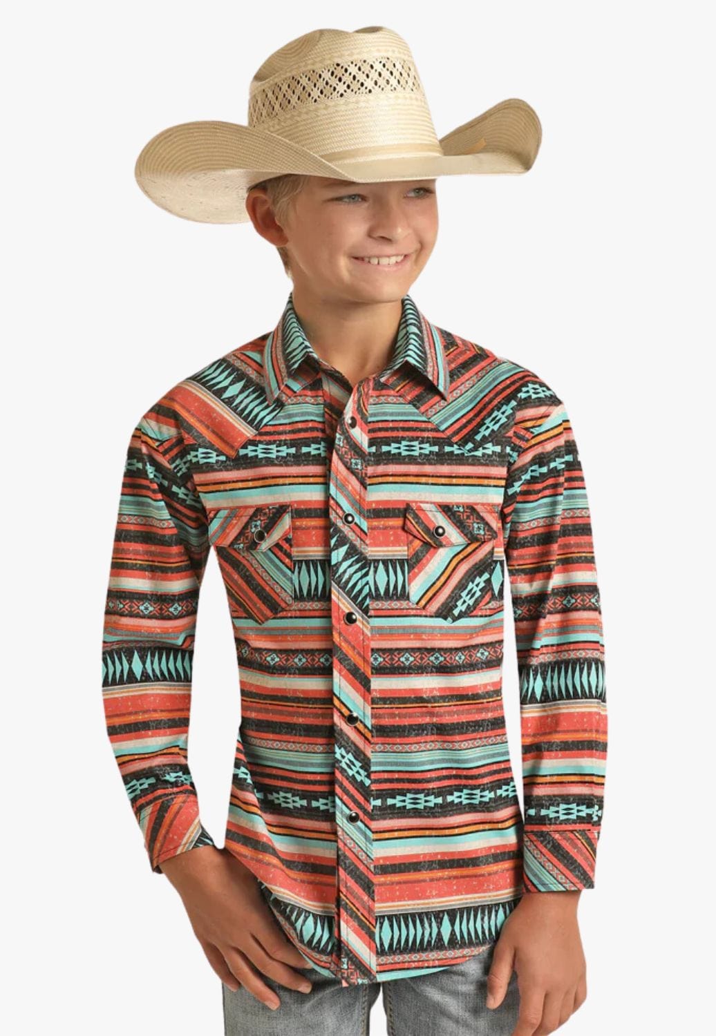 Rock and Roll CLOTHING-Boys Long Sleeve Shirts Rock and Roll Boys Aztec Snap Long Sleeve Shirt
