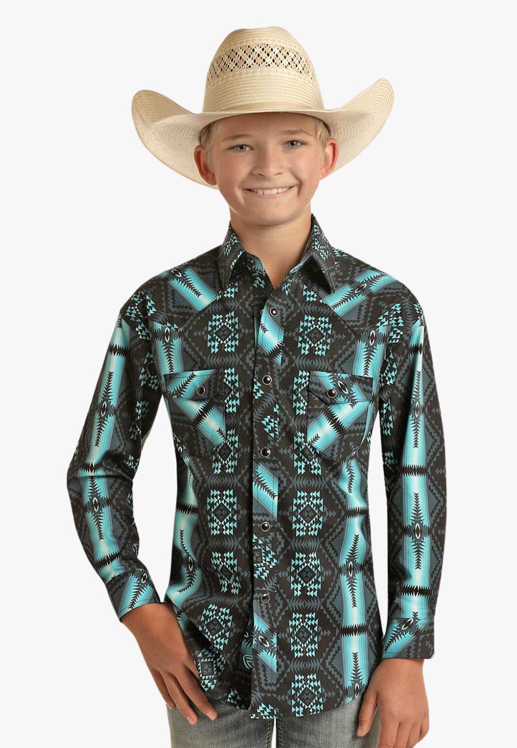 Rock and Roll CLOTHING-Boys Long Sleeve Shirts Rock and Roll Boys Aztec Snap Long Sleeve Shirt