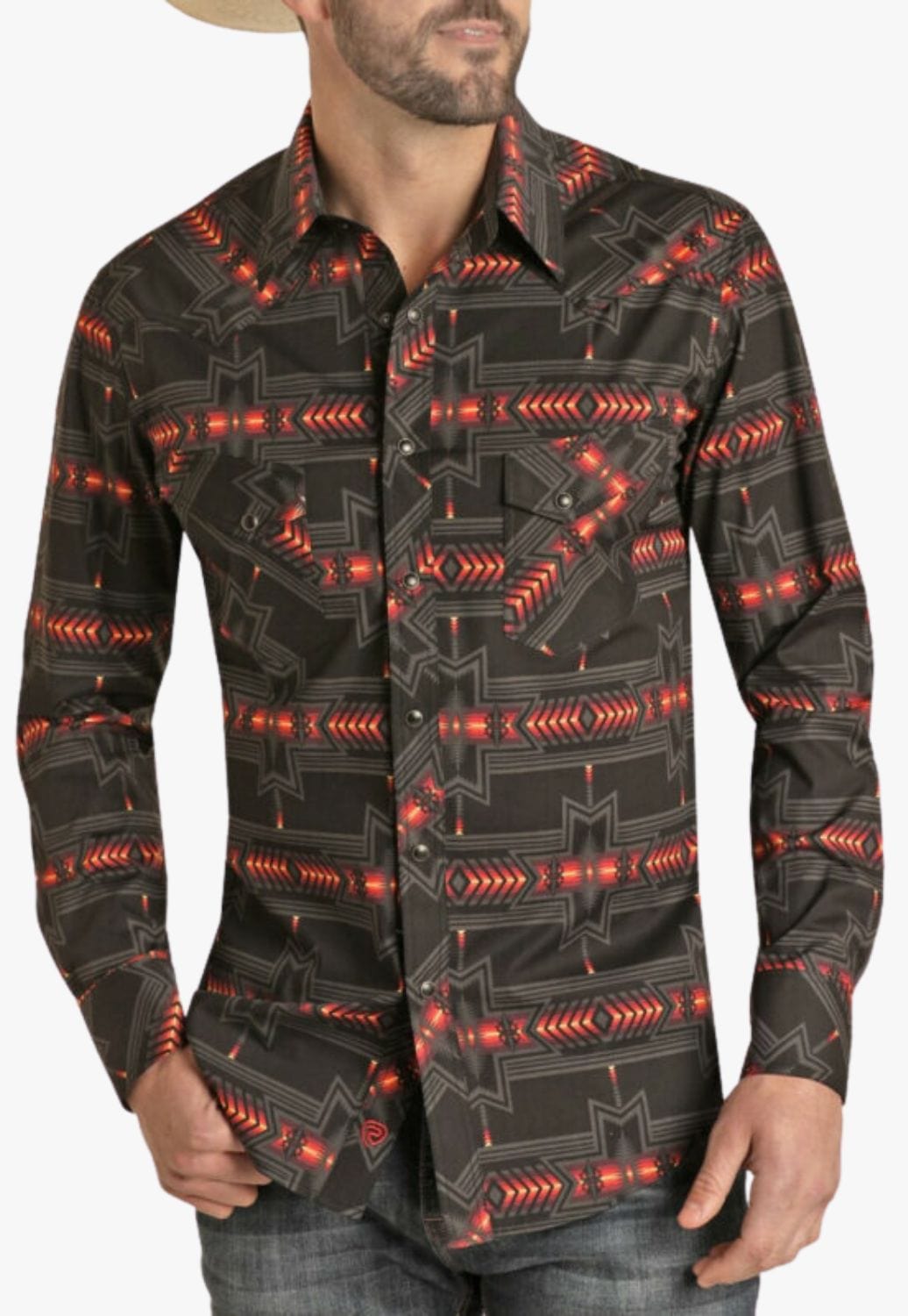 Rock and Roll CLOTHING-Mens Long Sleeve Shirts Rock and Roll Mens Aztec Snap Long Sleeve Shirt