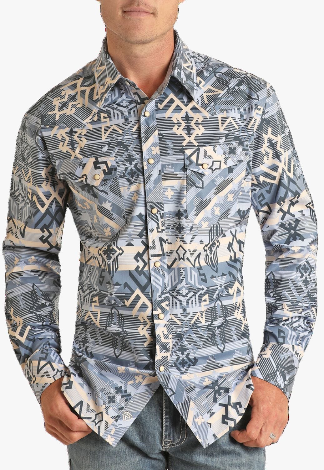 Rock and Roll CLOTHING-Mens Long Sleeve Shirts Rock and Roll Mens Aztec Snap Long Sleeve Shirt