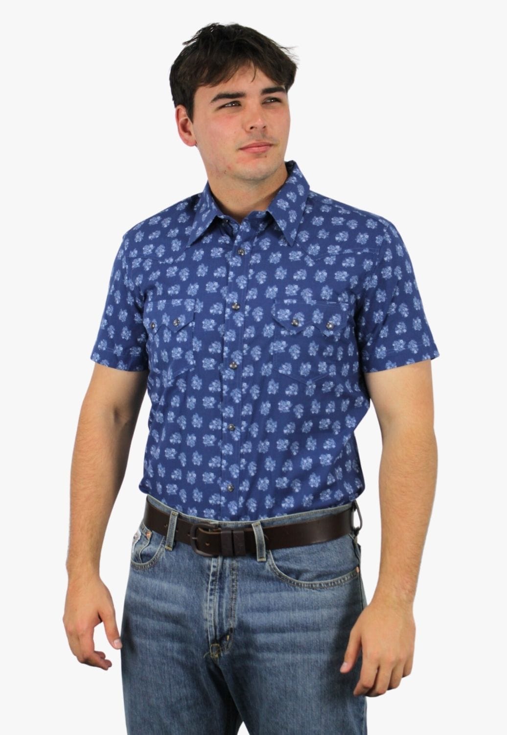 Rock and Roll CLOTHING-Mens Long Sleeve Shirts Rock and Roll Mens Floral Snap Short sleeve Shirt