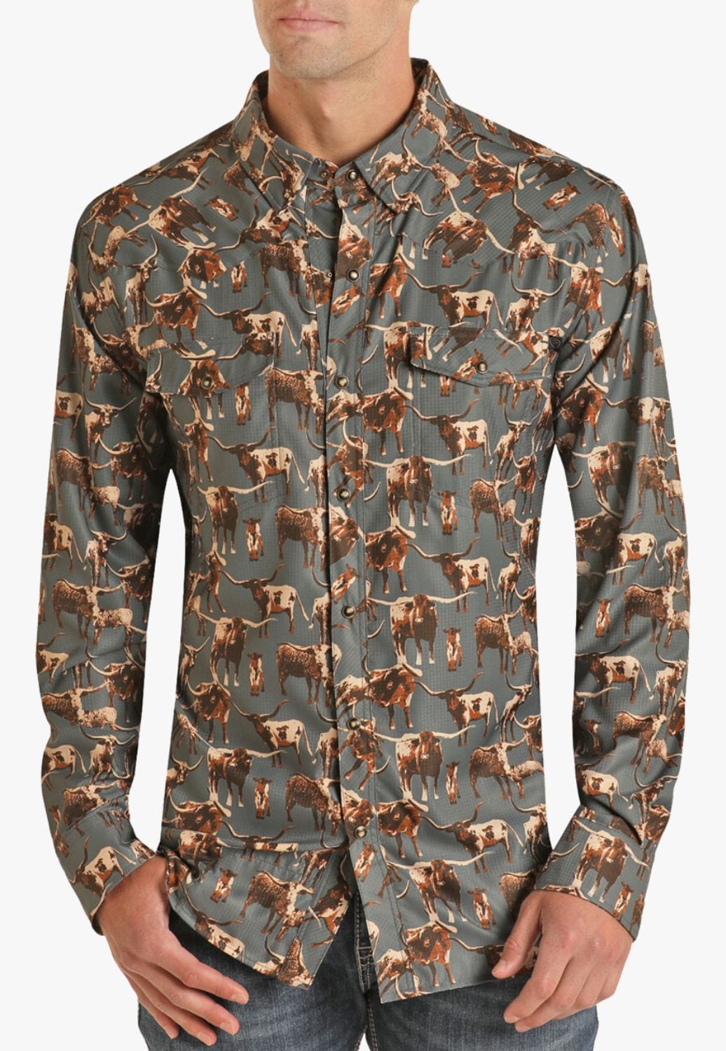 Rock and Roll CLOTHING-Mens Long Sleeve Shirts Rock and Roll Mens Longhorn Ripstop Snap Long Sleeve Shirt