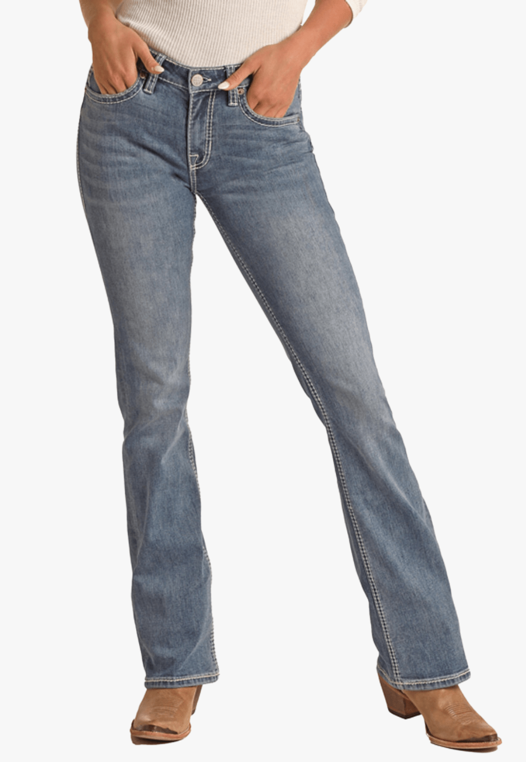Rock and Roll CLOTHING-Womens Jeans Rock and Roll Womens Mid Rise Bootcut Jean