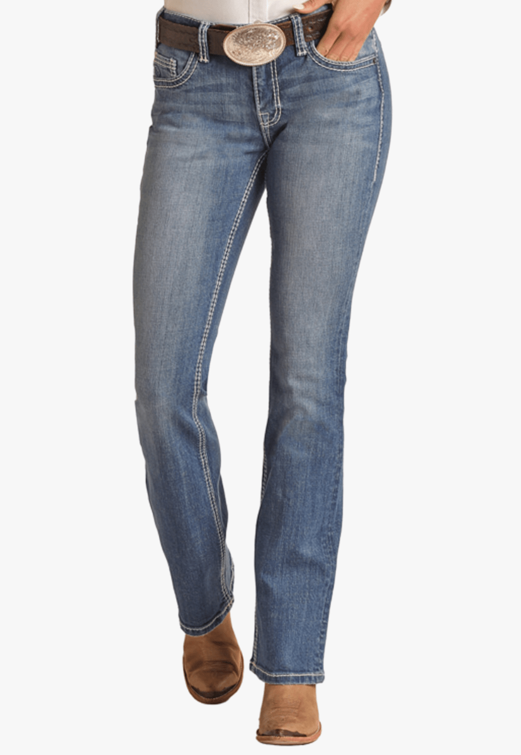Rock and Roll CLOTHING-Womens Jeans Rock and Roll Womens Mid Rise Bootcut Riding Jean