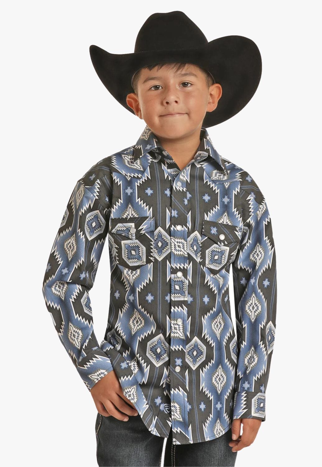 Rock and Roll CLOTHING-Boys Long Sleeve Shirts Rock & Roll Boys Aztec Snap Poplin Long Sleeve Shirt