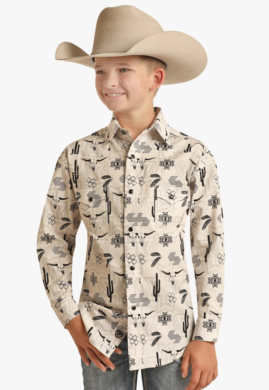 Rock and Roll CLOTHING-Boys Long Sleeve Shirts Rock & Roll Boys Aztec Snap Poplin Long Sleeve Shirt