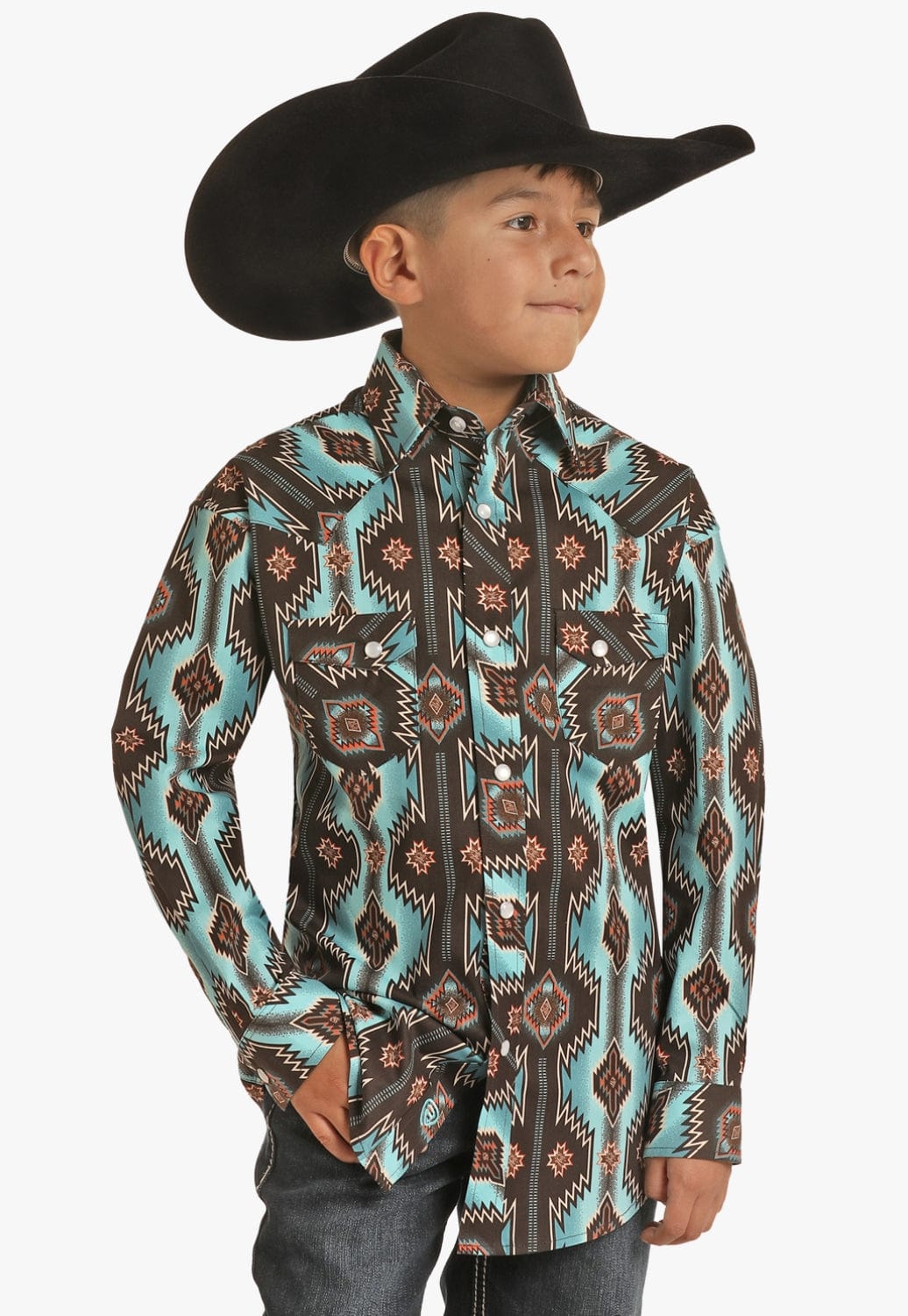 Rock and Roll CLOTHING-Boys Long Sleeve Shirts Rock & Roll Boys Aztec Snap Poplin Long Sleeve Shirt