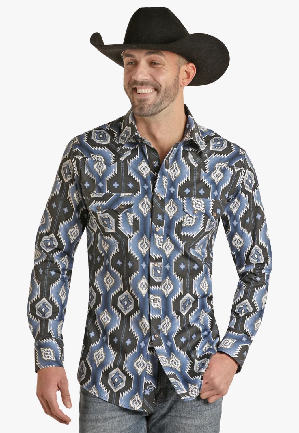 Rock and Roll CLOTHING-Mens Long Sleeve Shirts Rock & Roll Mens Aztec Poplin Long Sleeve Shirt
