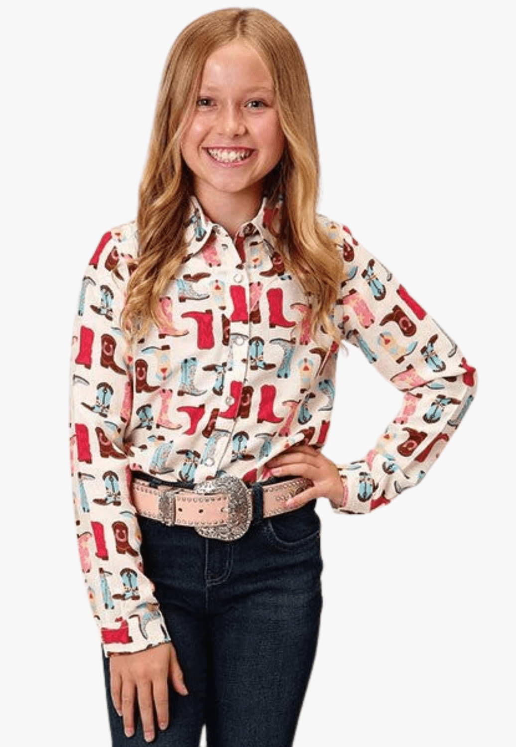 Roper CLOTHING-Girls Long Sleeve Shirts Roper Girls Five Star Collection Long Sleeve Shirt