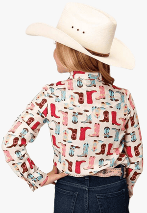 Roper CLOTHING-Girls Long Sleeve Shirts Roper Girls Five Star Collection Long Sleeve Shirt