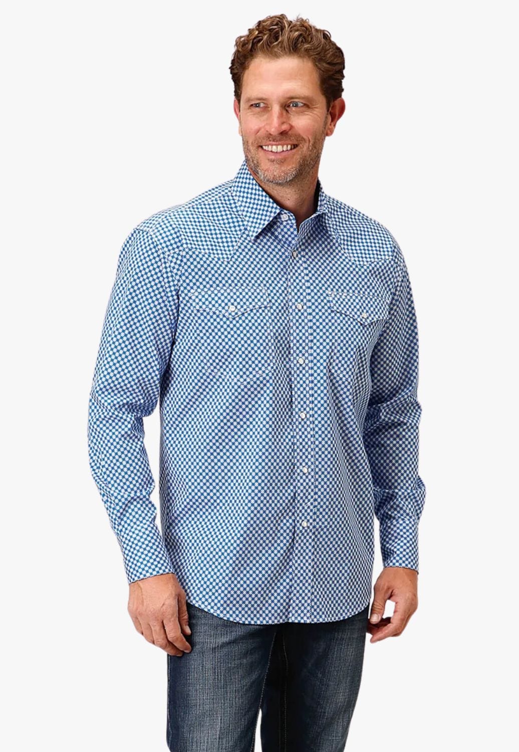 roper dress shirts Roper Womens Feather Foliage Blue Polyester L/S Shirt