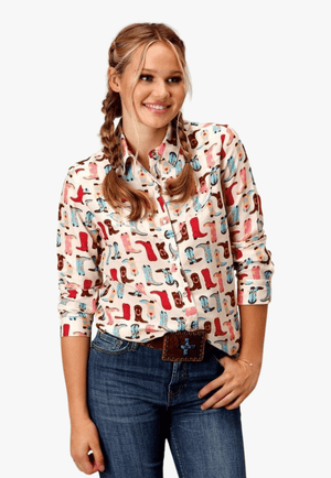 Roper CLOTHING-Womens Long Sleeve Shirts Roper Womens Five Star Collection Long Sleeve Shirt