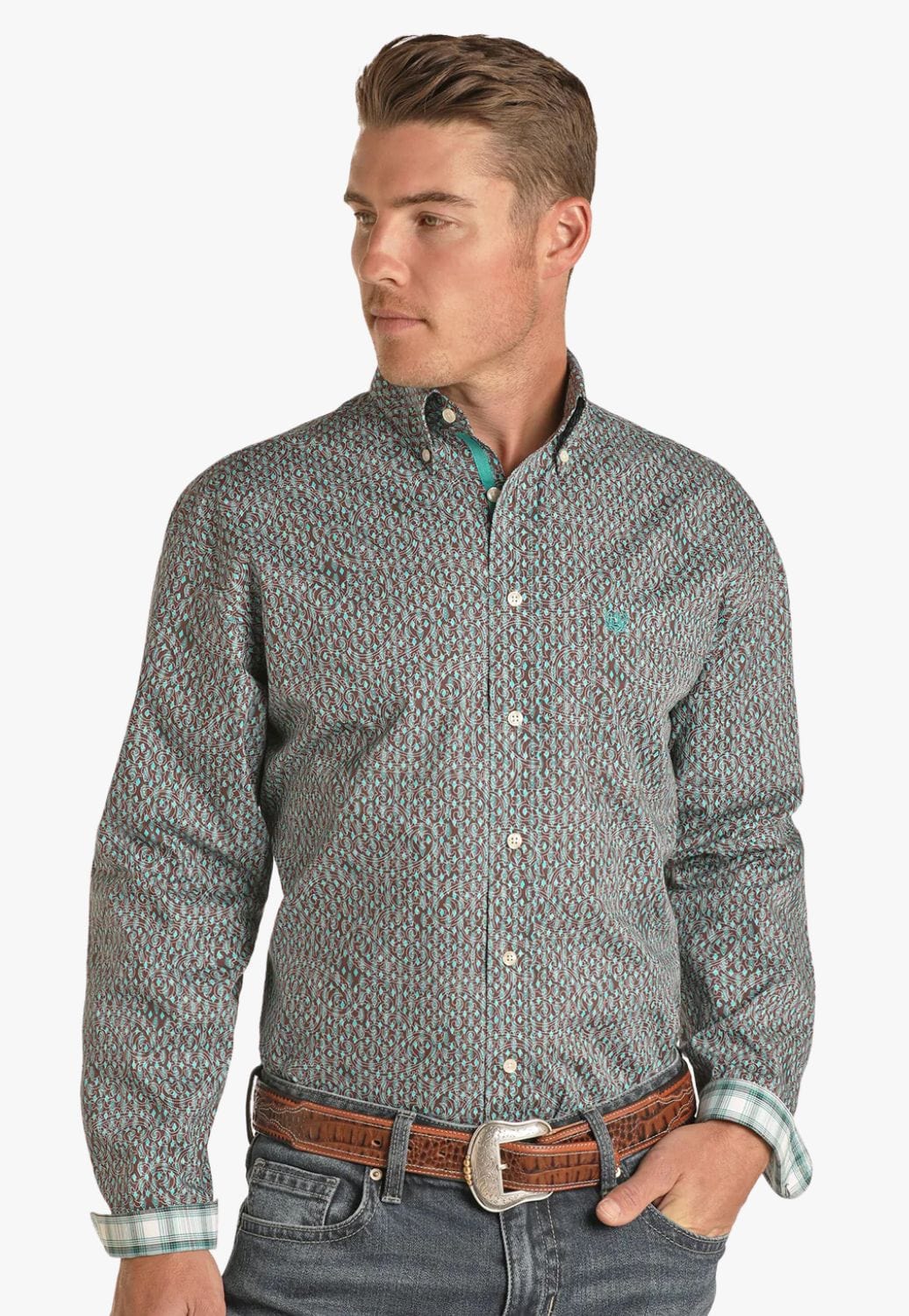 Rough Stock CLOTHING-Mens Long Sleeve Shirts Rough Stock Mens Paisley Long Sleeve Shirt