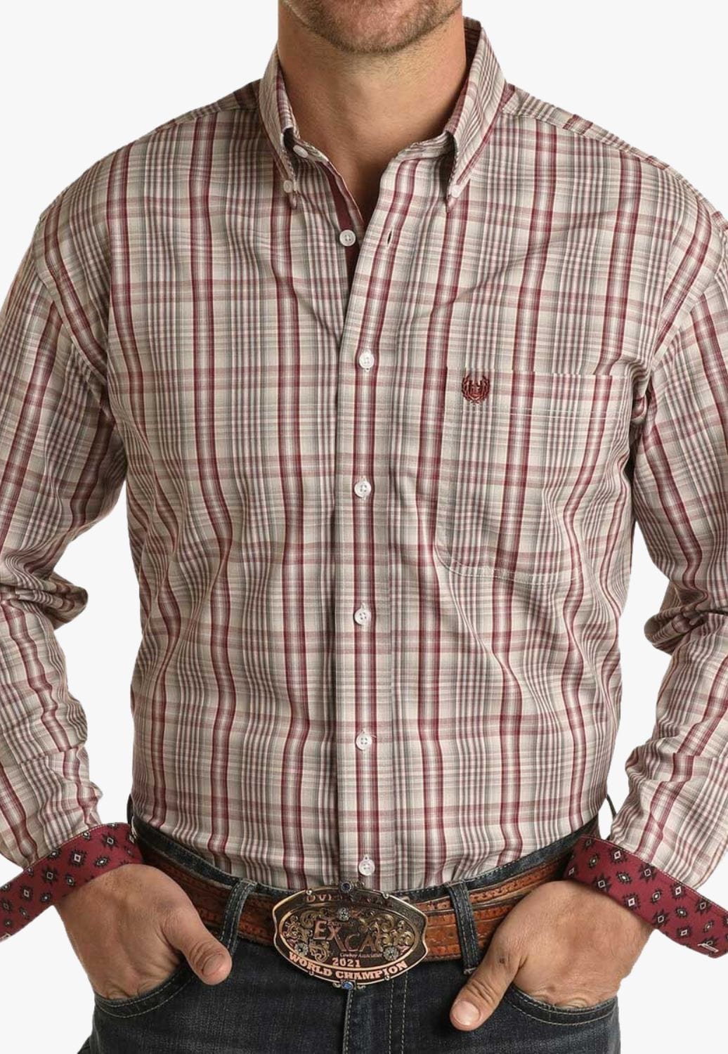 Rough Stock CLOTHING-Mens Long Sleeve Shirts Rough Stock Mens Plaid Button Down Long Sleeve Shirt