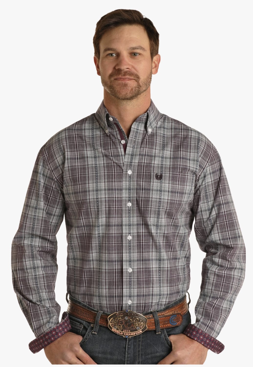 Rough Stock CLOTHING-Mens Long Sleeve Shirts Rough Stock Mens Plaid Button Down Long Sleeve Shirt