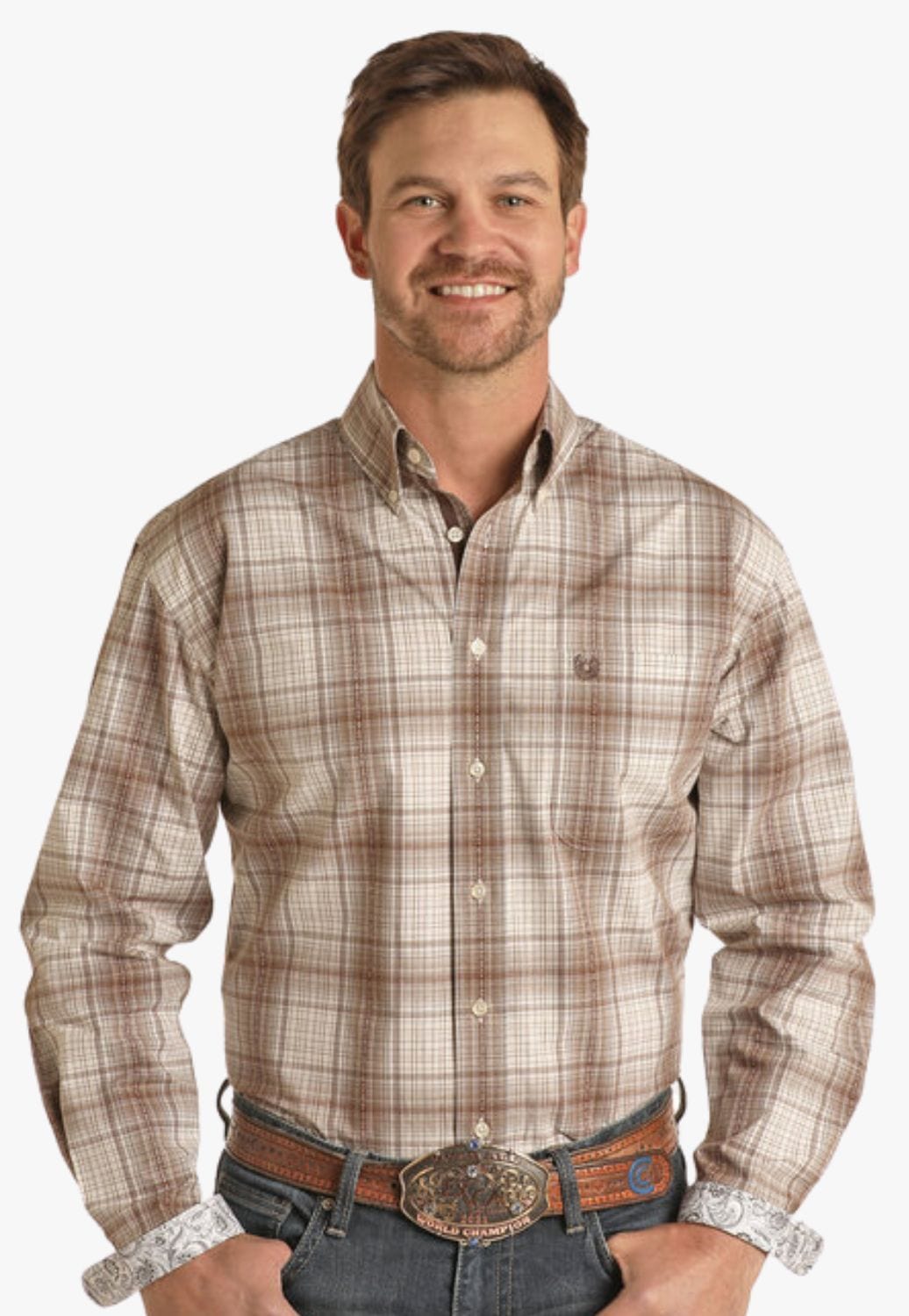 Rough Stock CLOTHING-Mens Long Sleeve Shirts Rough Stock Mens Plaid Button Down Long Sleeve Shirt