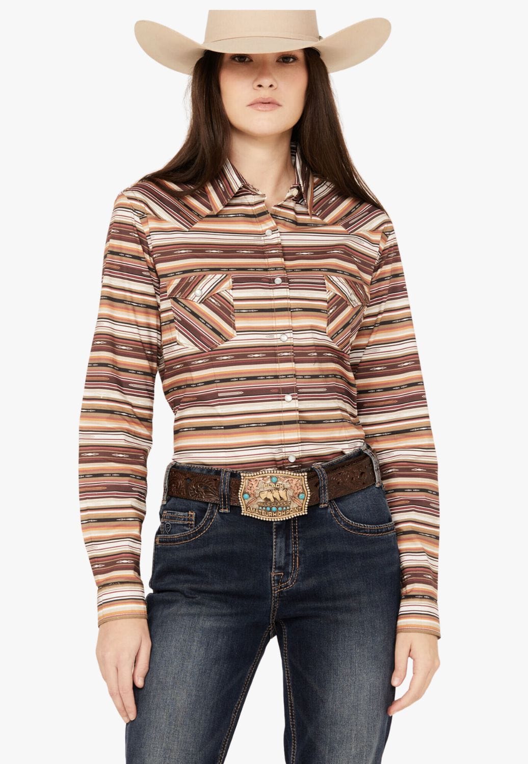 Rough Stock CLOTHING-Womens Long Sleeve Shirts Rough Stock Womens Aztec Snap Long Sleeve Shirt