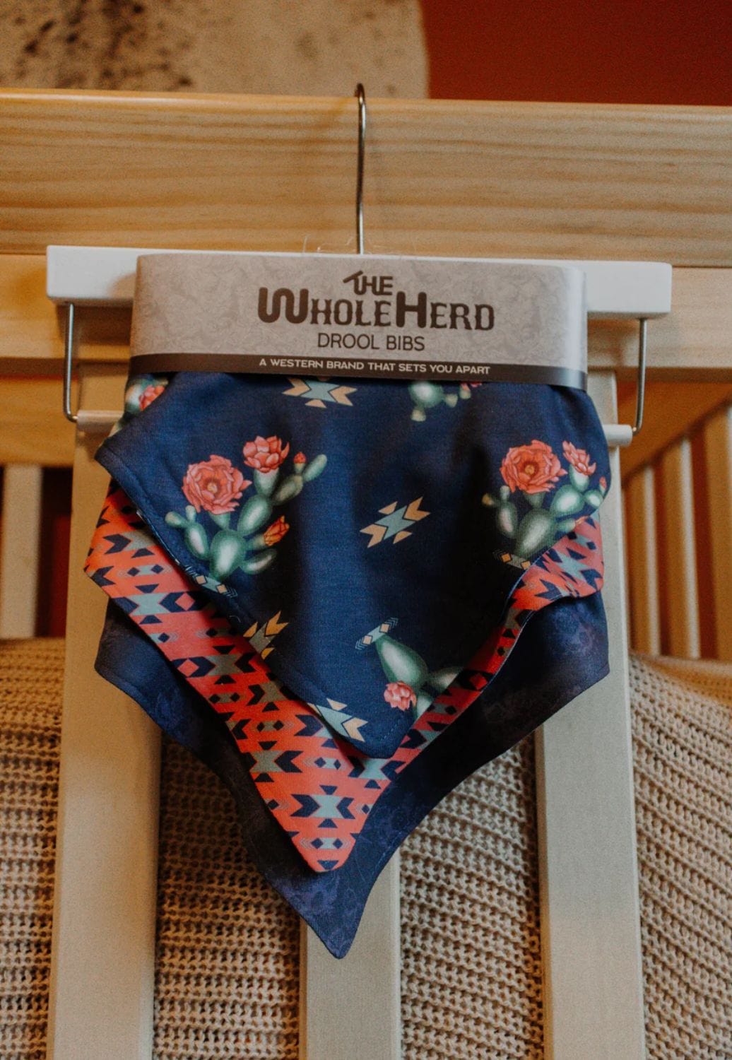 The Whole Herd CLOTHING-Infants Navy The Whole Herd Baby Cactus Bib Set