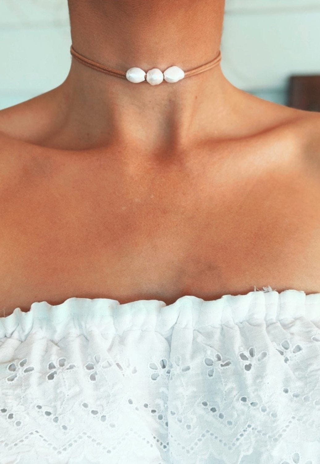 Treasure Chest Co. ACCESSORIES-Jewellery Tan Treasure Chest Co Triple Pearl Choker