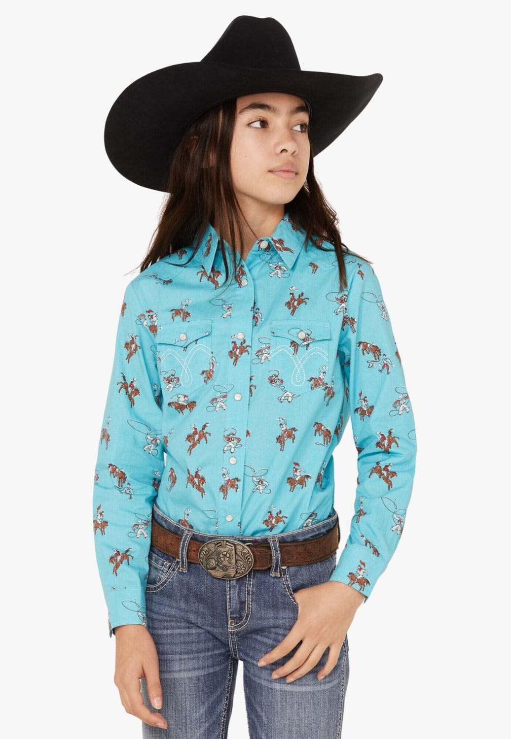 White Label CLOTHING-Girls Long Sleeve Shirts White Label Girls Print Snap Long Sleeve Shirt