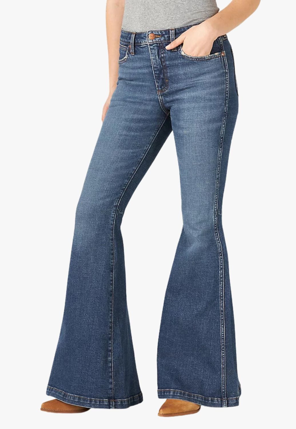 Wrangler CLOTHING-Womens Jeans Wrangler Womens Retro High Rise Green Trumpet Flare Jean