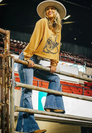 Wrangler CLOTHING-Womens Jeans Wrangler Womens Retro High Rise Green Trumpet Flare Jean