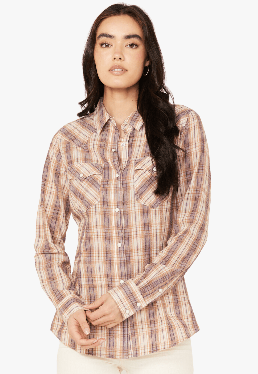 Wrangler CLOTHING-Womens Long Sleeve Shirts Wrangler Womens Western Snap Long Sleeve Shirt