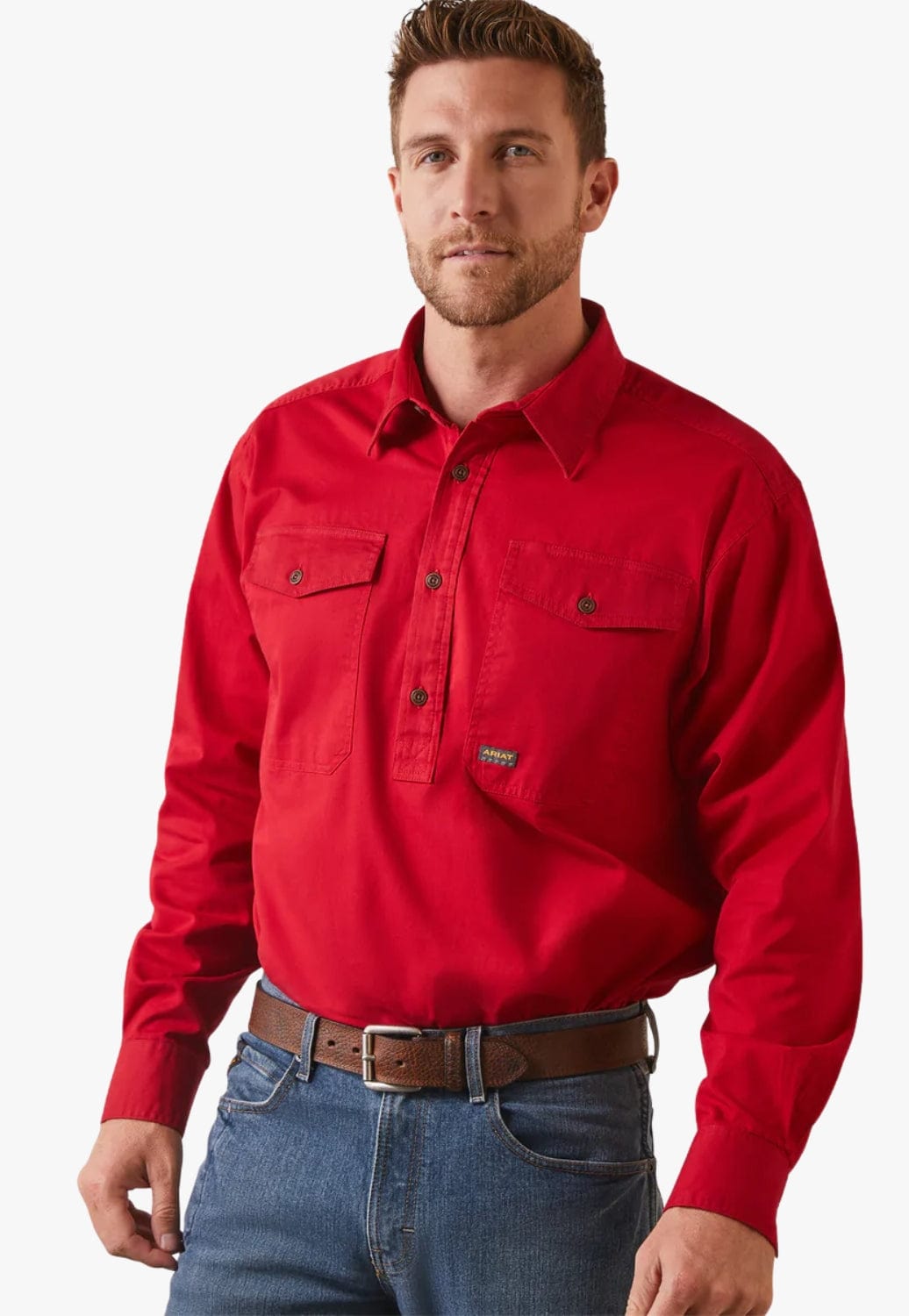 Ariat CLOTHING-Mens Long Sleeve Shirts Ariat Mens Rebar Half Button Long Sleeve Work Shirt