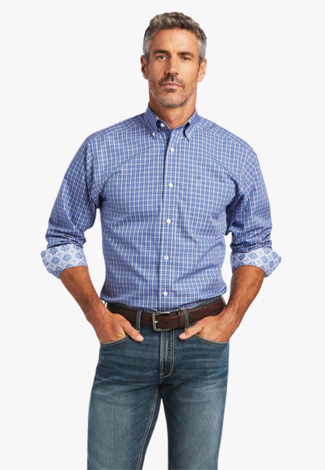 Ariat CLOTHING-Mens Long Sleeve Shirts Ariat Mens Wrinkle Free Ezrah Fitted Long Sleeve Shirt