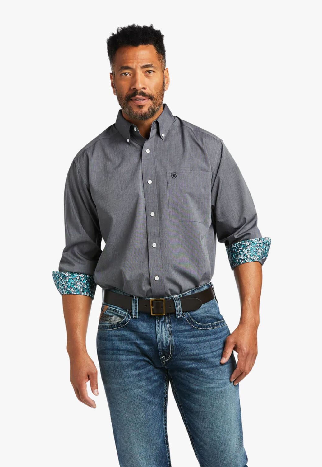 Ariat CLOTHING-Mens Long Sleeve Shirts Ariat Mens Wrinkle Free Solid Pinpoint Oxford Classic Long Sleeve Shirt