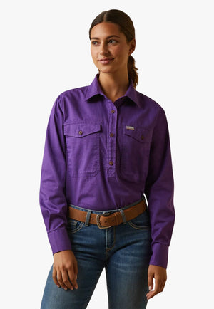 Ariat CLOTHING-Womens Long Sleeve Shirts Ariat Womens Rebar Half Button Long Sleeve Work Shirt
