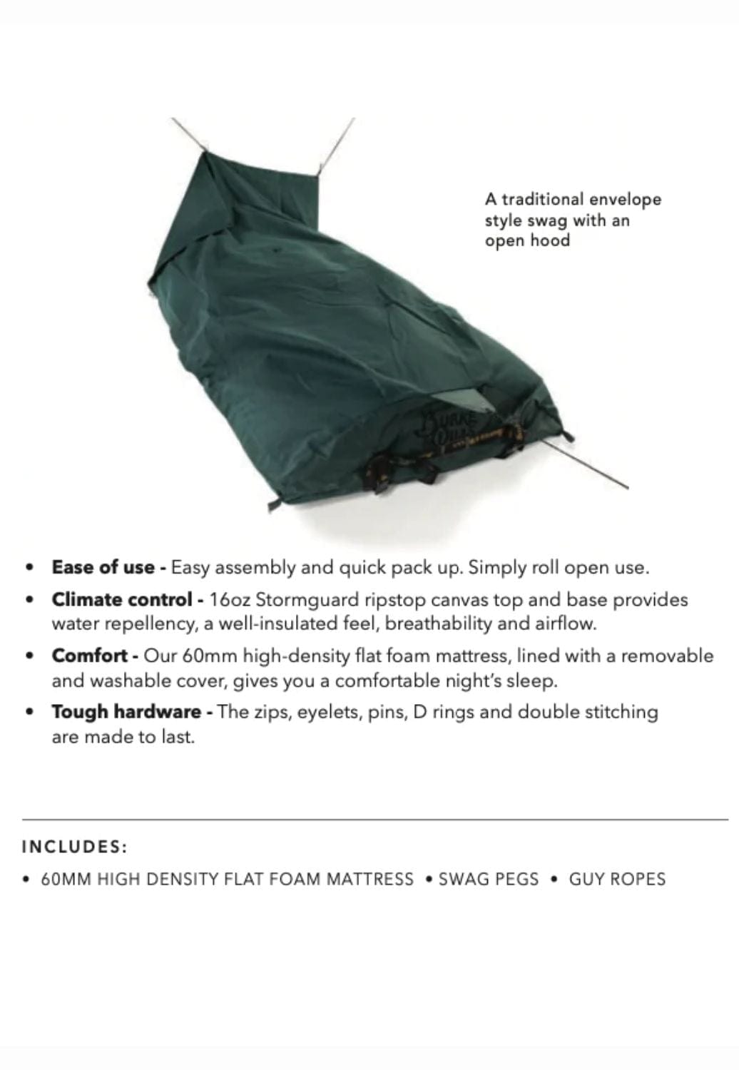 Burke and Wills ACCESSORIES-Swags King Single / Forest Green Burke & Wills Stockman Swag