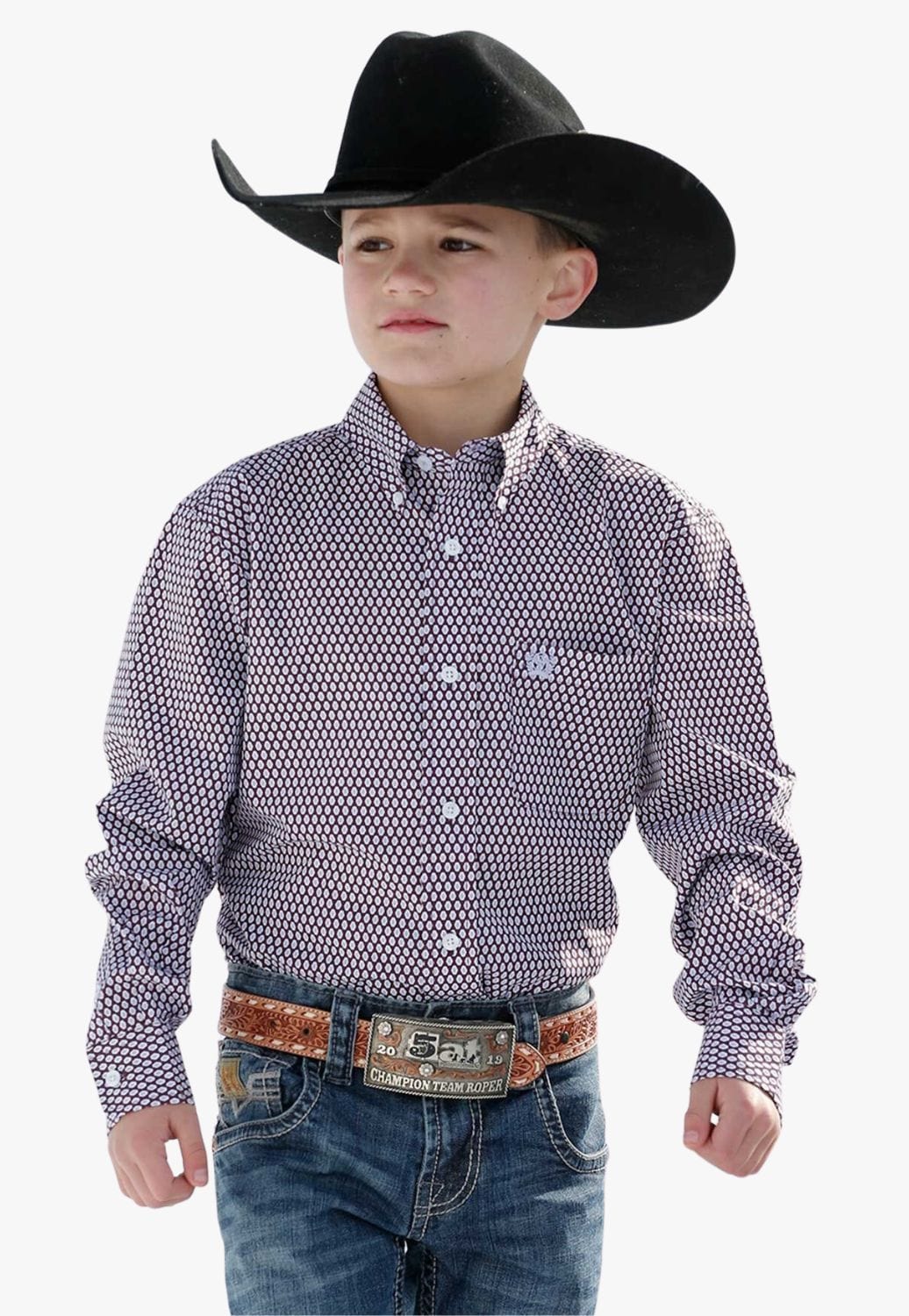 Cinch CLOTHING-Boys Long Sleeve Shirts Cinch Boys Geo Print Button Down Long Sleeve Shirt