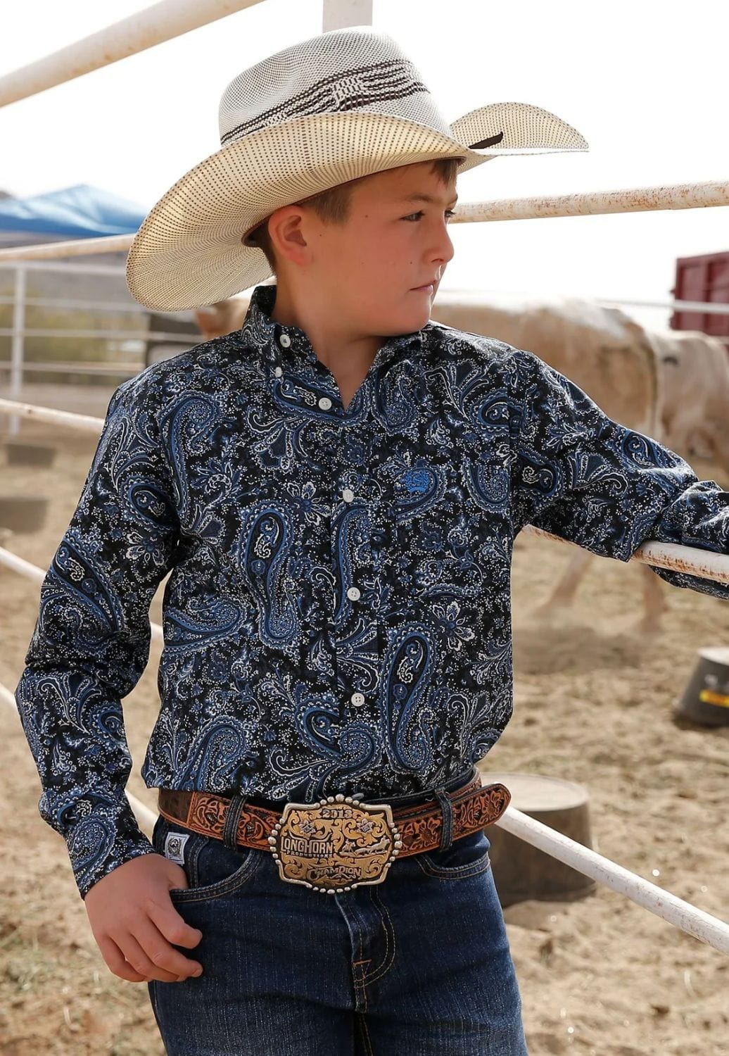 Cinch CLOTHING-Boys Long Sleeve Shirts Cinch Boys Paisley Print Button Down Long Sleeve Shirt