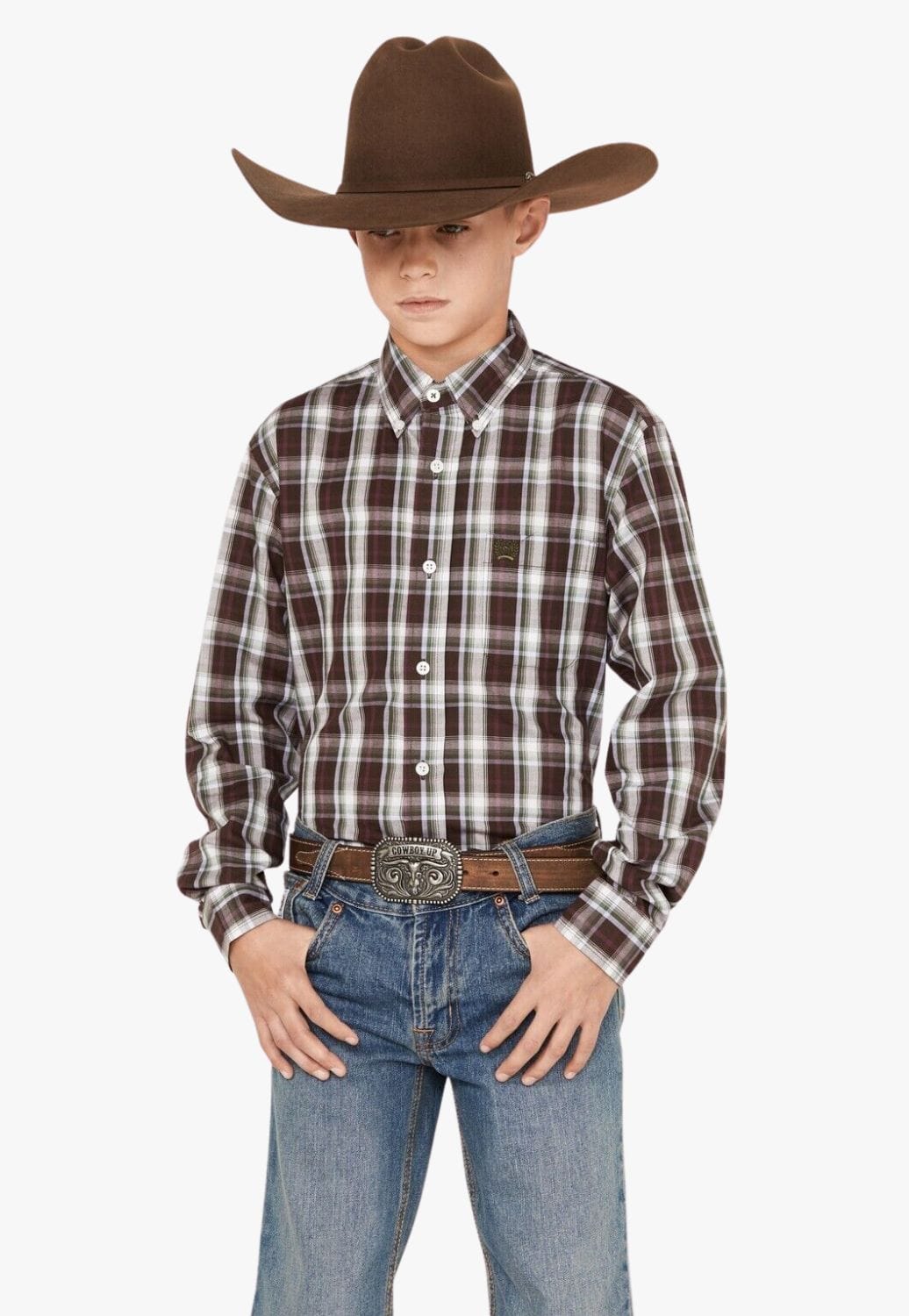 Cinch CLOTHING-Boys Long Sleeve Shirts Cinch Boys Plaid Button Down Long Sleeve Shirt